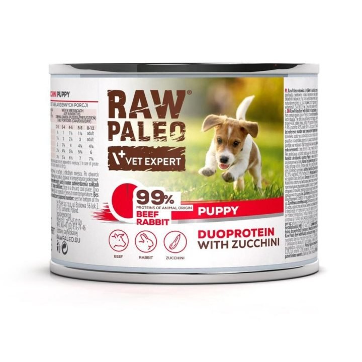 Mokré jedlo VETEXPERT RAW PALEO Duoprotein Beef & Rabbit Puppy Hovädzie mäso 200 g