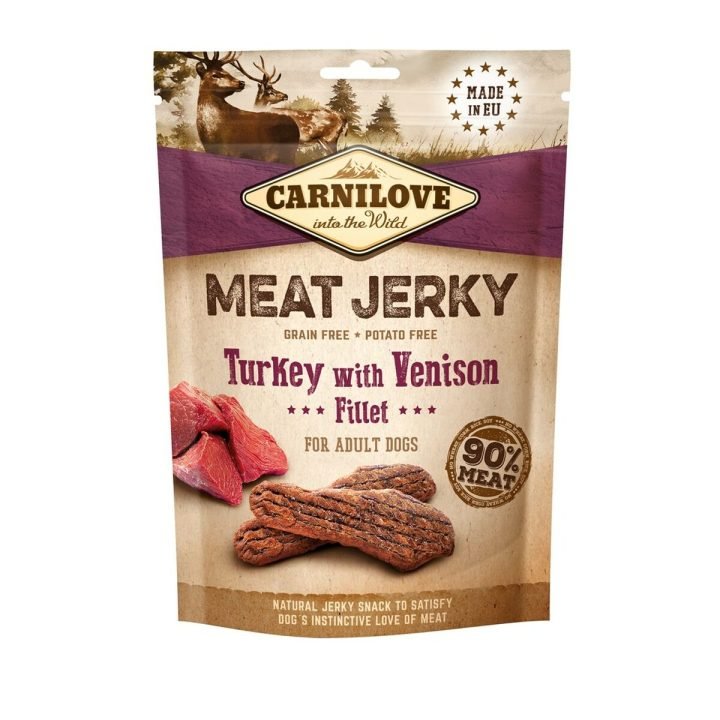 Krmivo Carnilove Meat Jerky Turkey with Venison Dospelý Páv 100 g