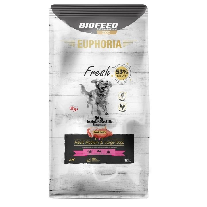 Krmivo Biofeed EUPHORIA Fresh Adult Medium & Large dogs Turkey with rabbit Páv 12 kg Dospelý 12,7 KG