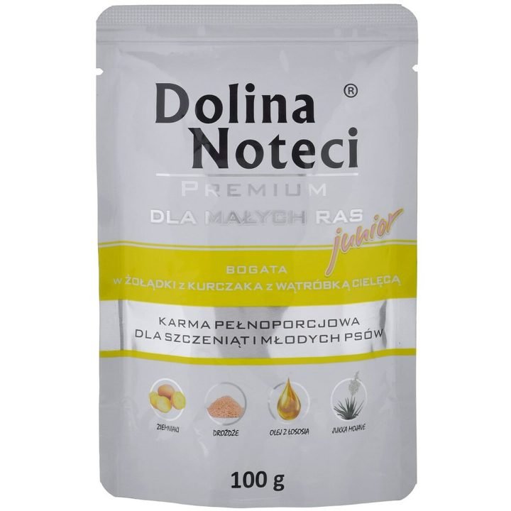 Mokré jedlo Dolina Noteci Premium Junior Kurča Teľacie mäso 100 g