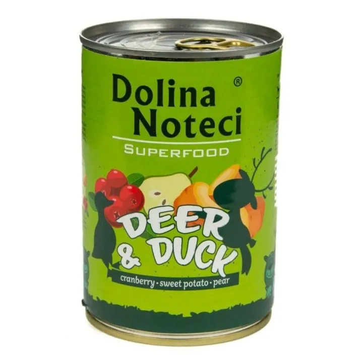 Mokré jedlo Dolina Noteci Superfood deer & duck 400g Kačica Sob 400 g